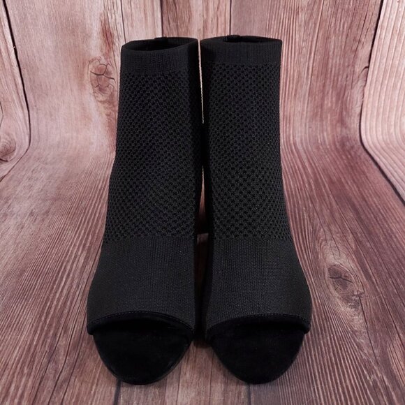 Eileen Fisher Womens Sz 10 Croft Open Toe Stretch Knit Black Ankle Boots Booties - Picture 4 of 13